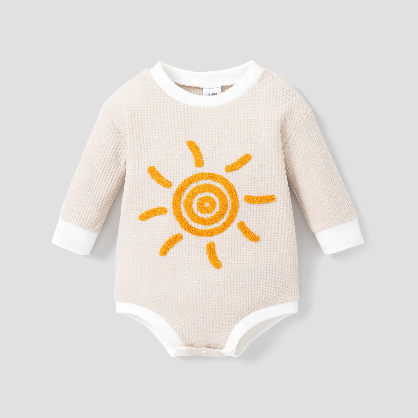 100% Cotton Baby Boy/Girl Sun Embroidered Long-sleeve Waffle Romper