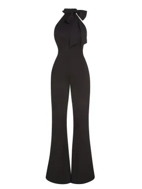 1960s Crewl Halter Bow Solid Jumpsuit