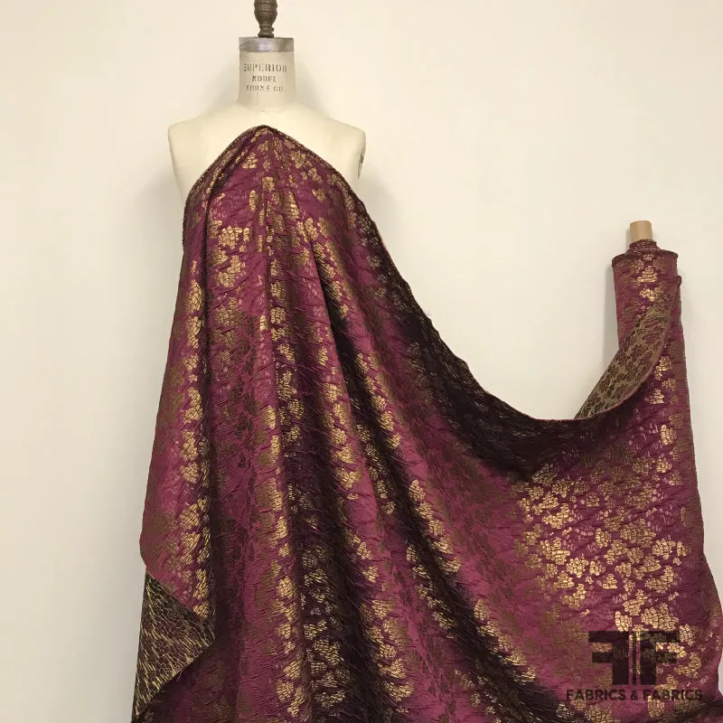 Abstract Metallic Textured Brocade - Gold / Wine Berry