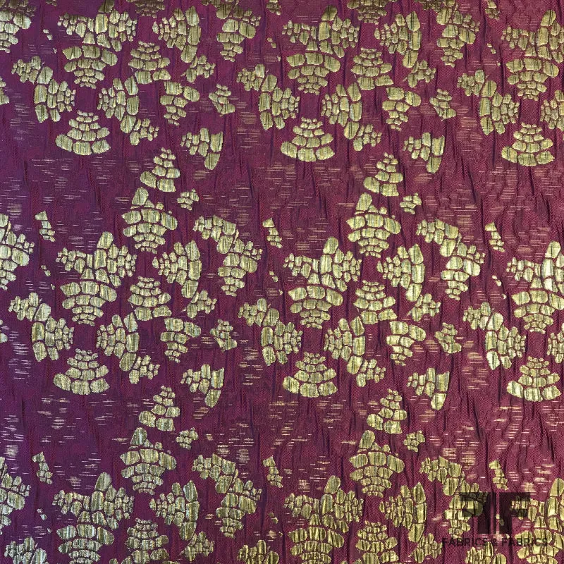 Abstract Metallic Textured Brocade - Gold / Wine Berry