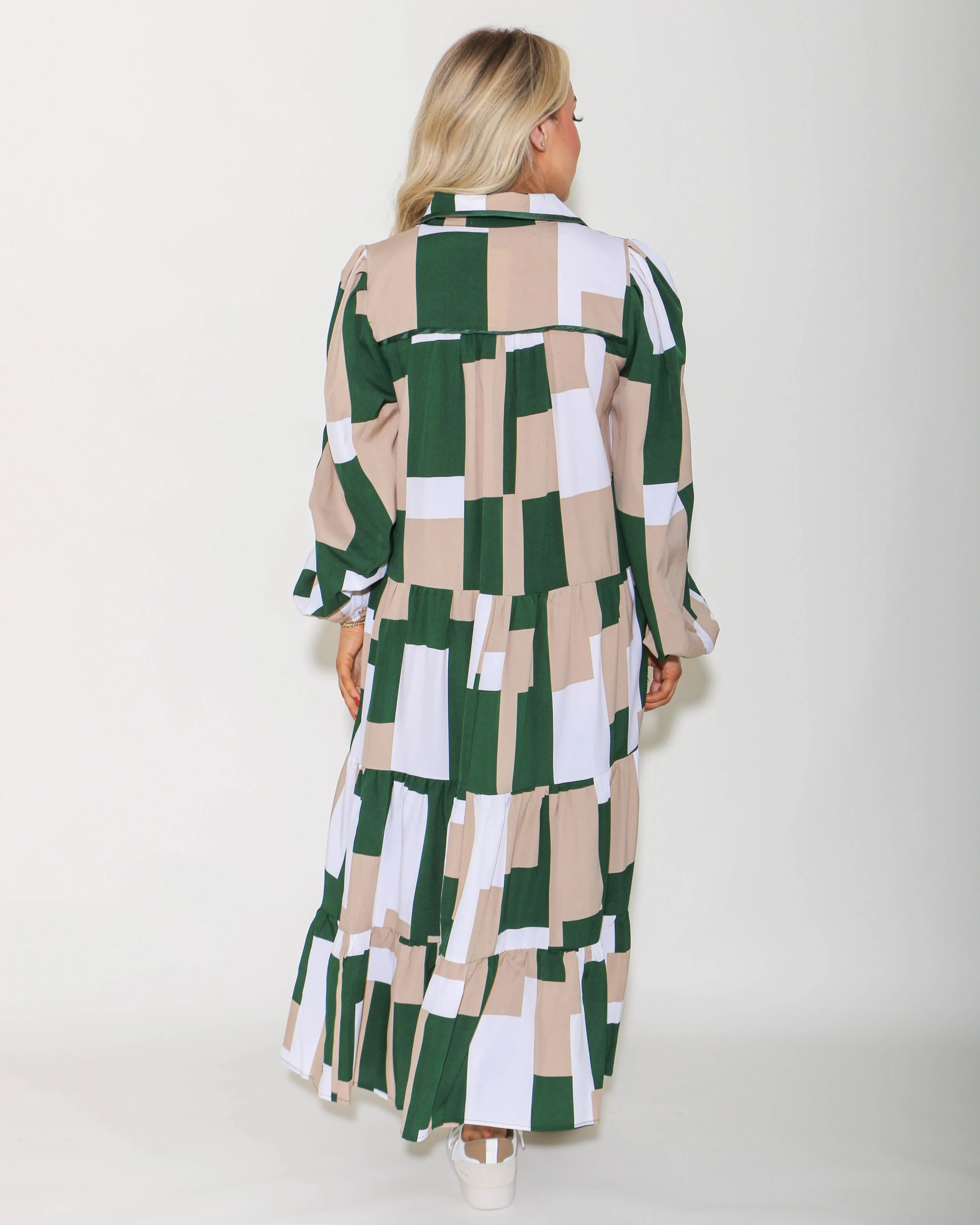 Abstract Print Green Print Maxi Dress