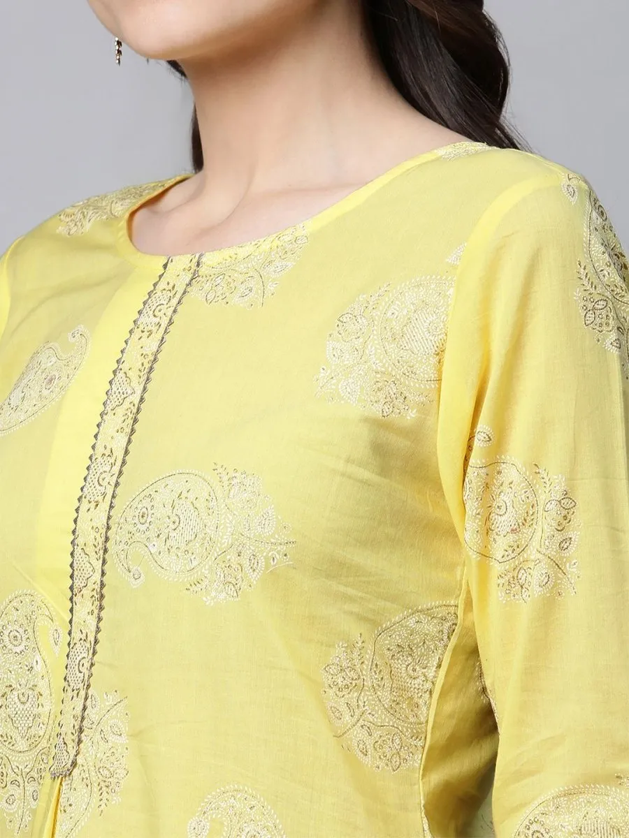 Ahalyaa Women Yellow Pure Cotton Glitter Print Tunic