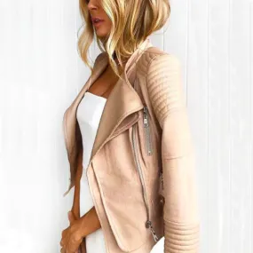 ALISSA VEGAN LEATHER BIKER JACKET- BEIGE