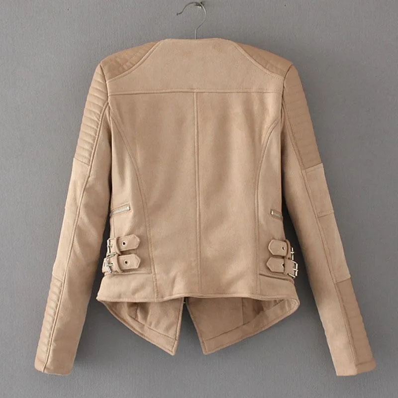 ALISSA VEGAN LEATHER BIKER JACKET- BEIGE