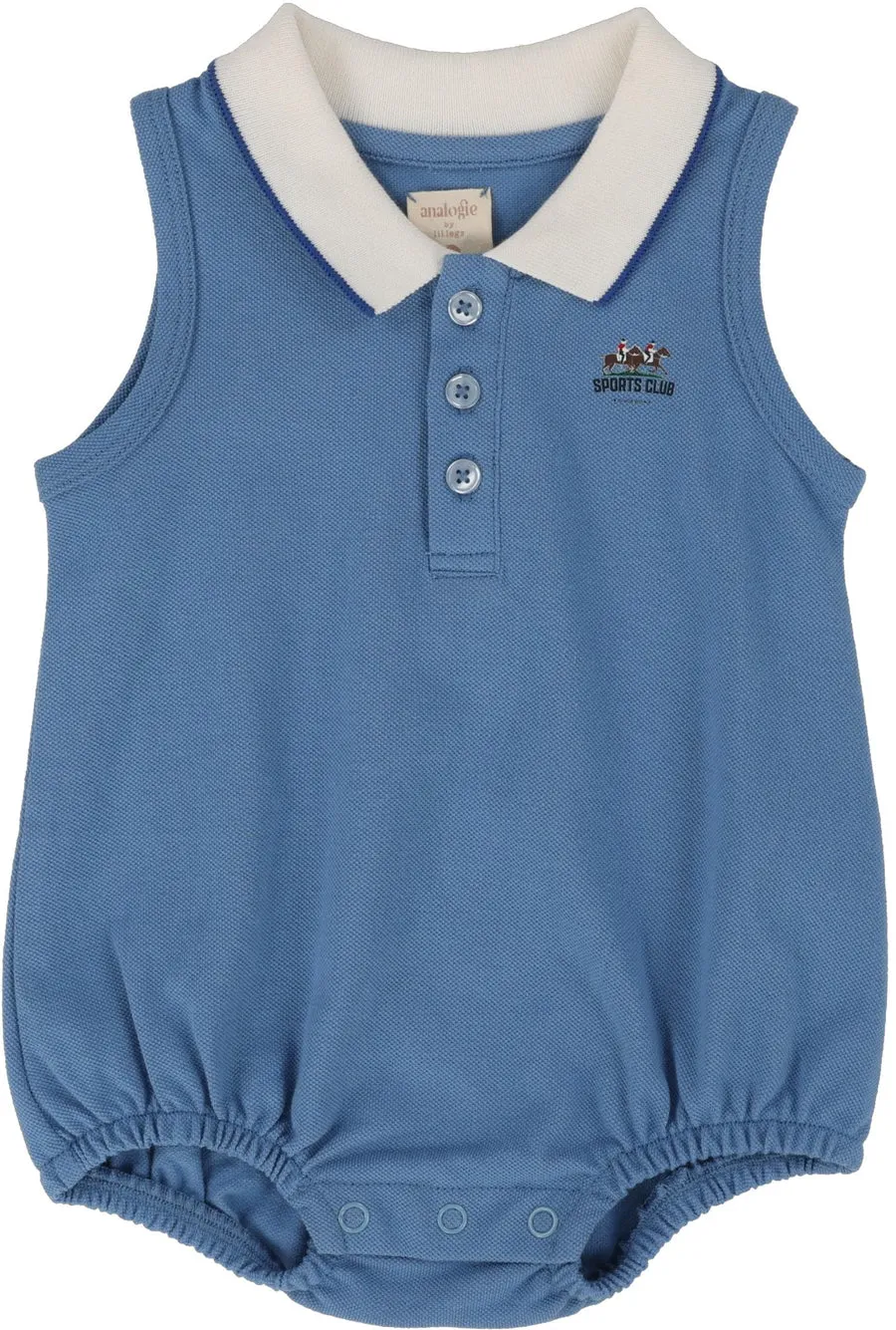 Analogie Sleeveless Polo Romper in Light Blue