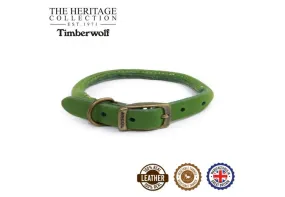 Ancol - Timberwolf Round Leather Collar - Green - 45-54cm (Size 6)