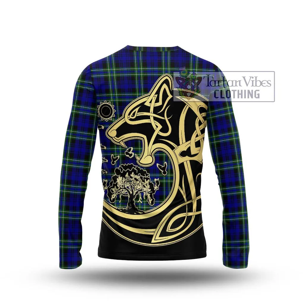 Arbuthnot Modern Tartan Long Sleeve T-Shirt with Family Crest Celtic Wolf Style