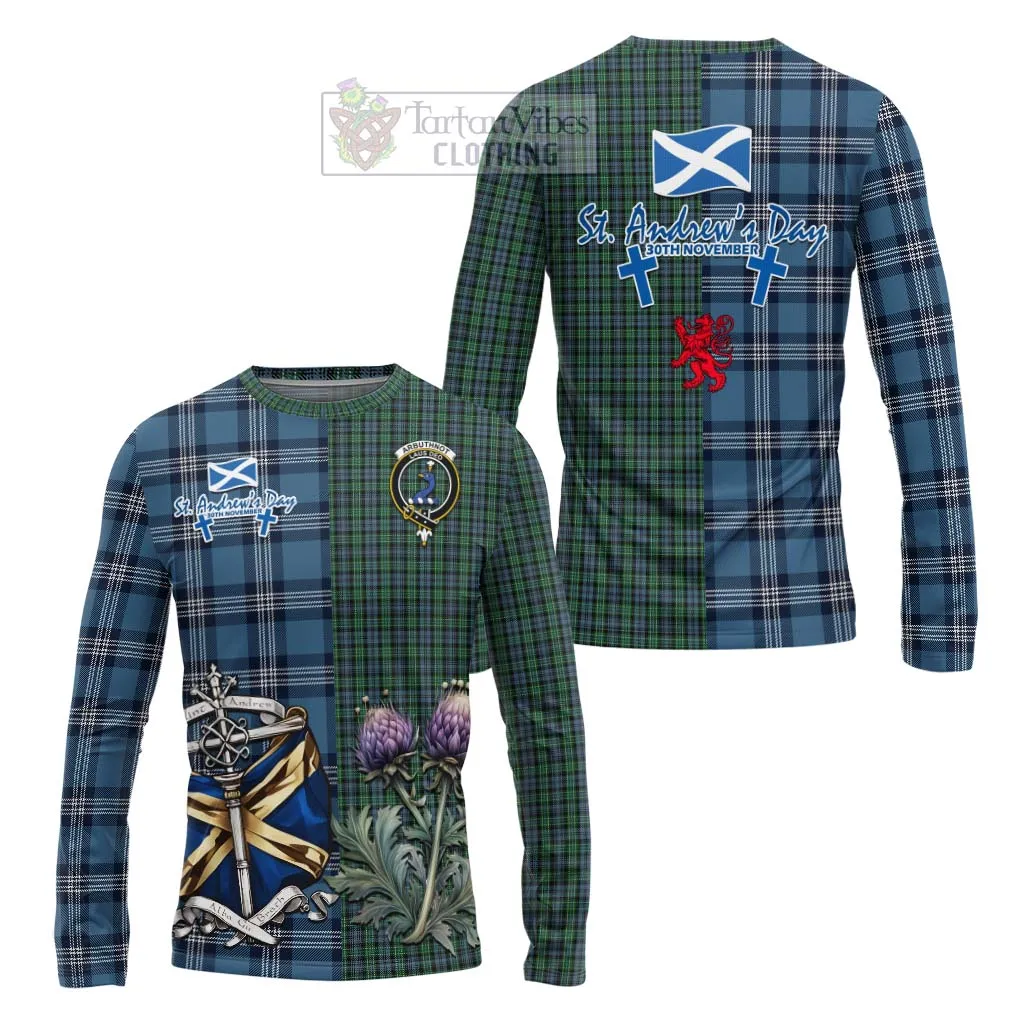 Arbuthnot Tartan Long Sleeve T-Shirt Happy St. Andrew's Day Half Tartan Style