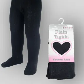 Baby Girls Tights - Black Cotton Rich