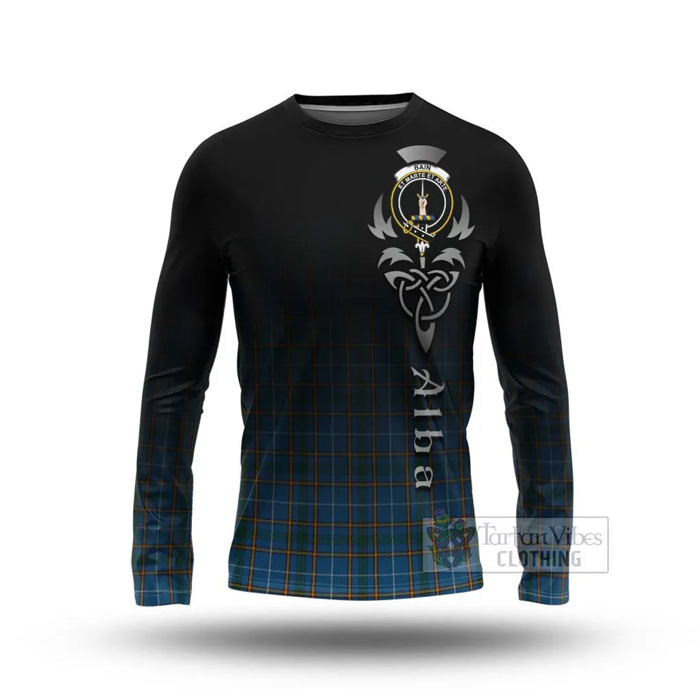 Bain Tartan Long Sleeve T-Shirt Featuring Alba Gu Brath Family Crest Celtic Inspired