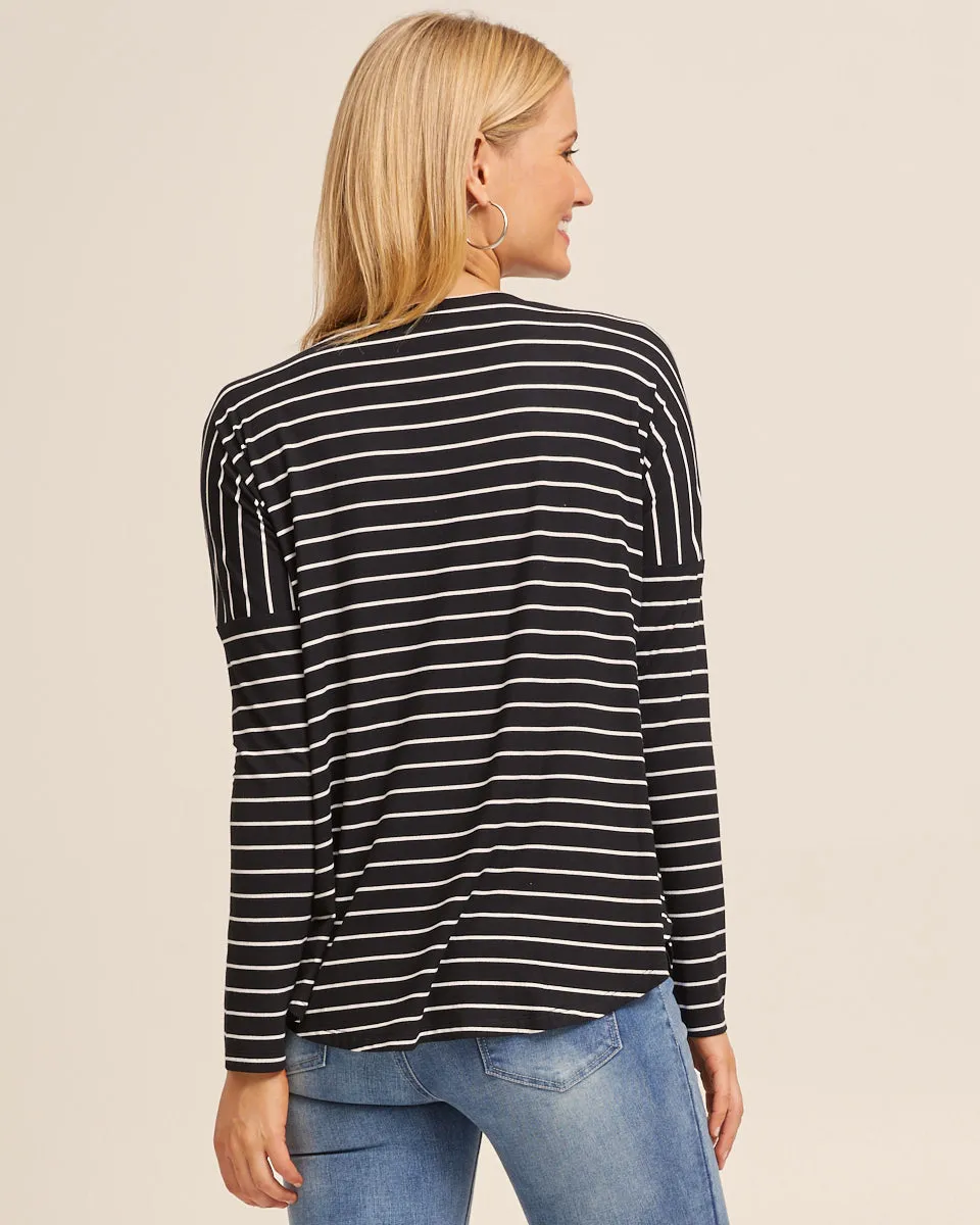 Bamboo Long Sleeve Nursing Tee - Black Stripe