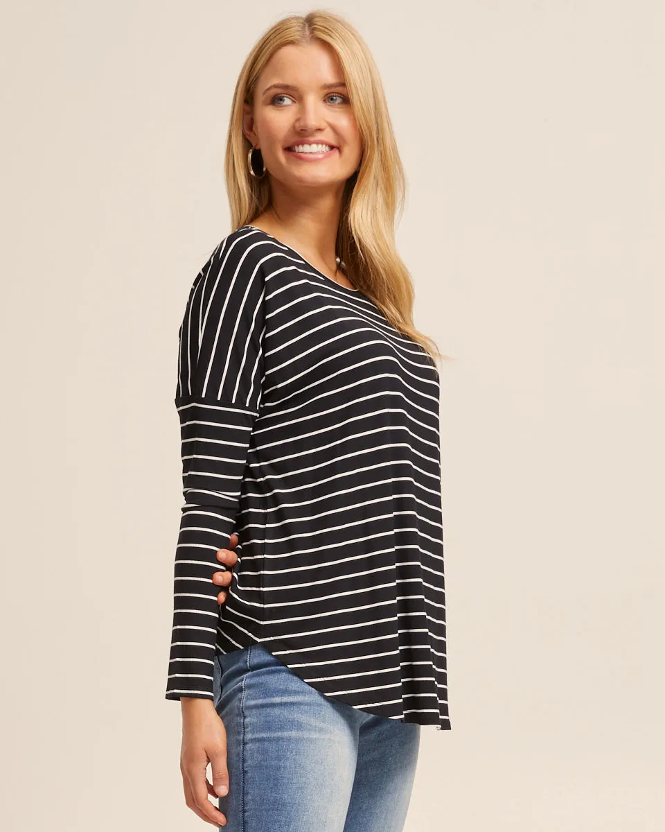 Bamboo Long Sleeve Nursing Tee - Black Stripe