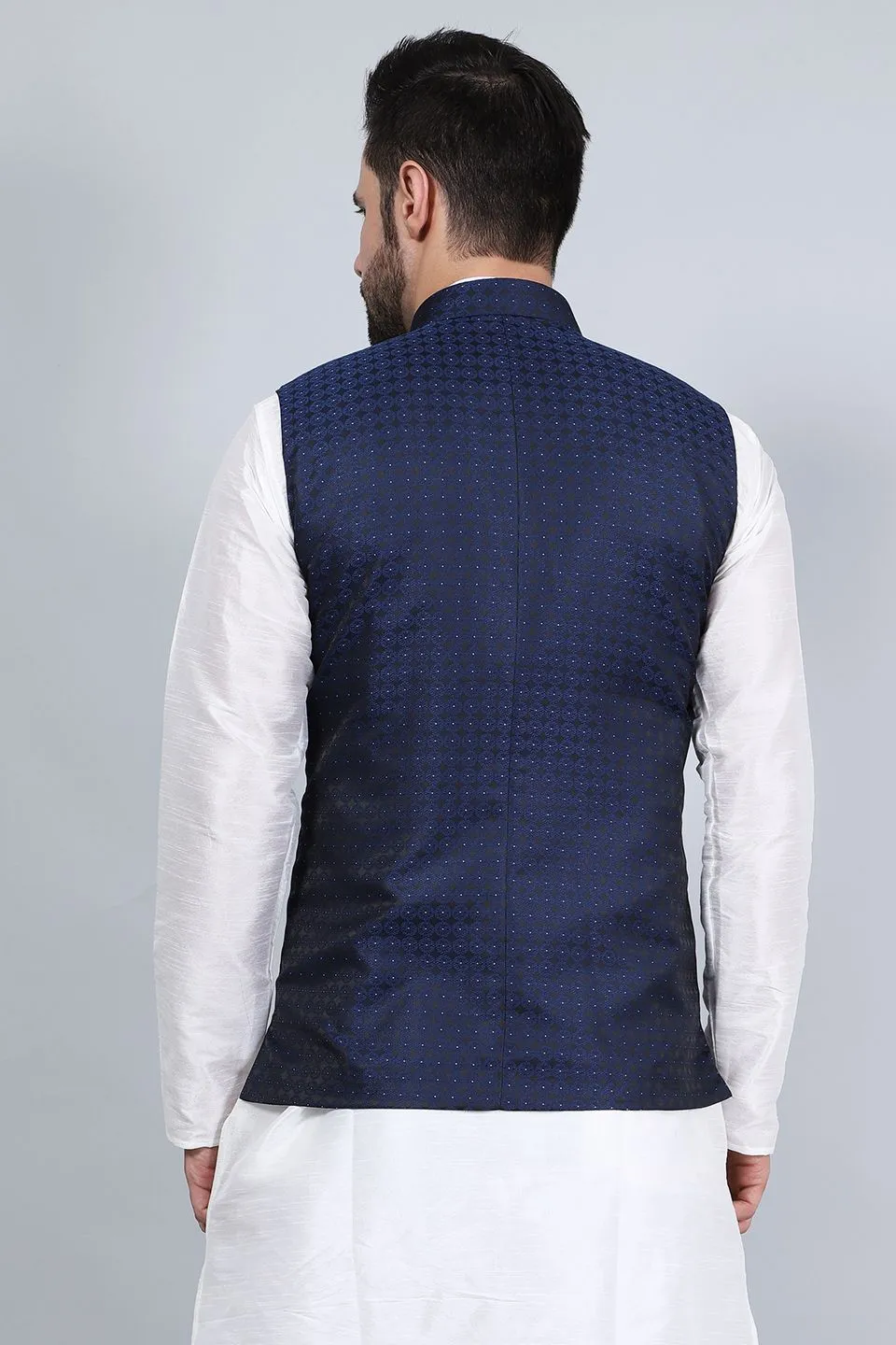 Banarasi Rayon Cotton Blue Modi Nehru Jacket