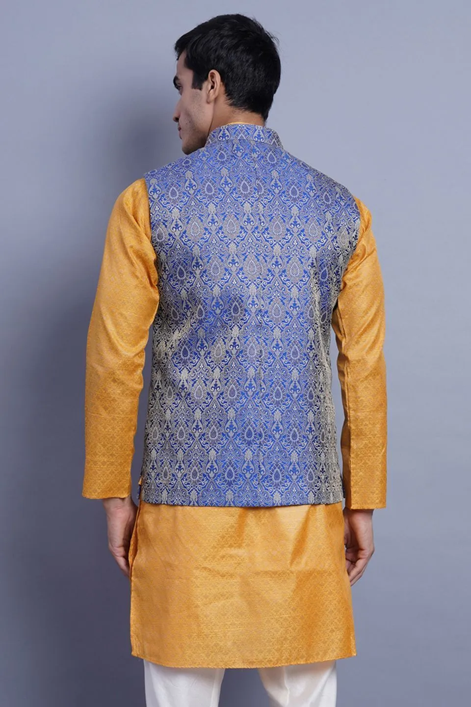 Banarasi Rayon Cotton Blue Modi Nehru Jacket