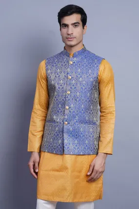 Banarasi Rayon Cotton Blue Modi Nehru Jacket