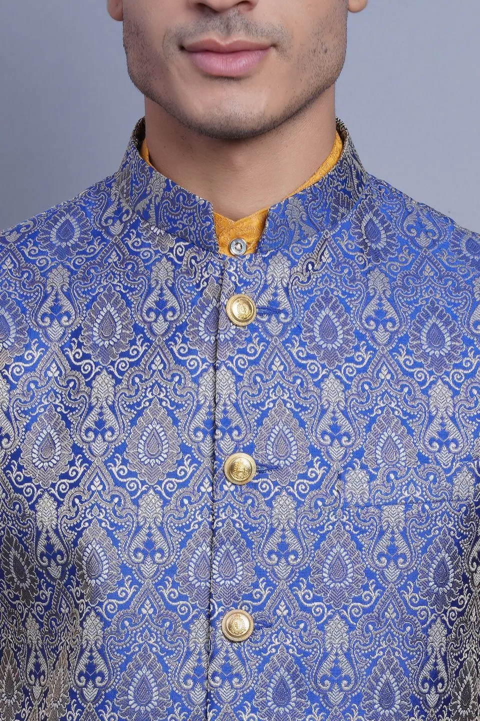 Banarasi Rayon Cotton Blue Modi Nehru Jacket