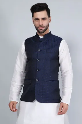 Banarasi Rayon Cotton Blue Modi Nehru Jacket