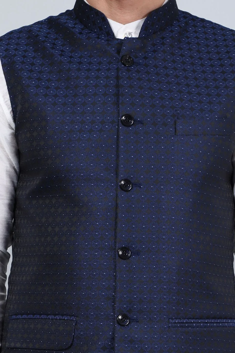 Banarasi Rayon Cotton Blue Modi Nehru Jacket