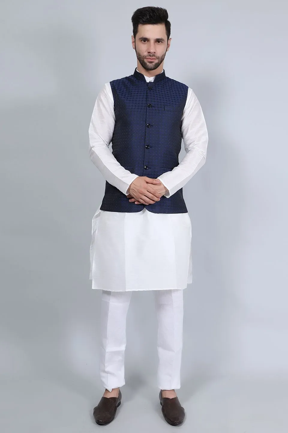 Banarasi Rayon Cotton Blue Modi Nehru Jacket