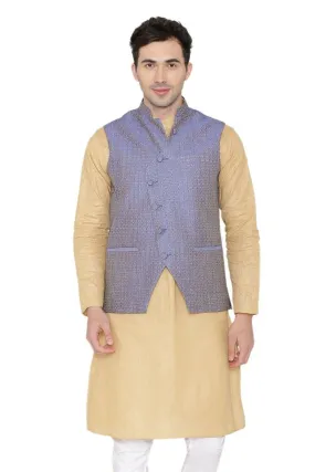 Banarasi Rayon Cotton Blue Modi Nehru Jacket