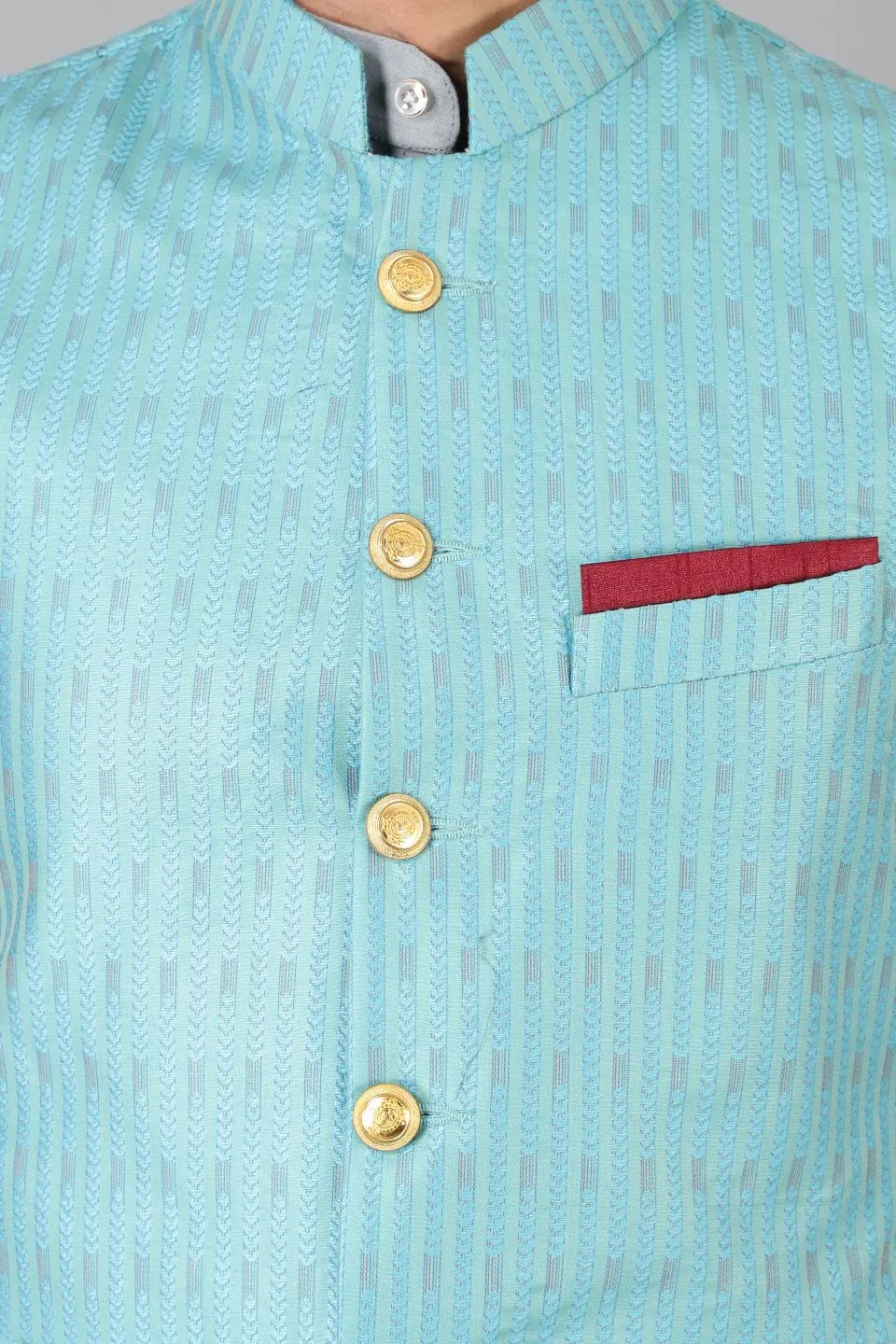 Banarasi Rayon Cotton Blue Modi Nehru Jacket