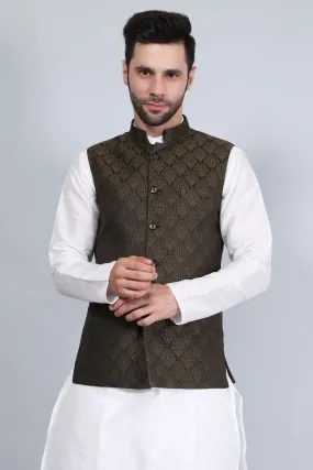 Banarasi Rayon Cotton Brown Modi Nehru Jacket