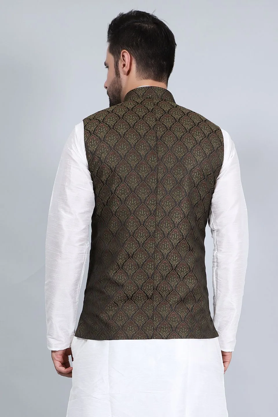 Banarasi Rayon Cotton Brown Modi Nehru Jacket