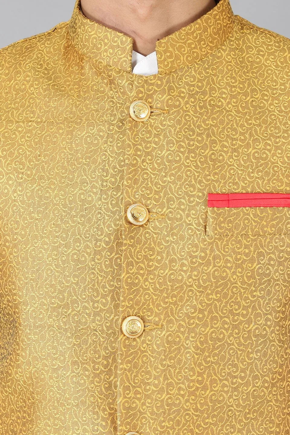 Banarasi Rayon Cotton Gold Modi Nehru Jacket