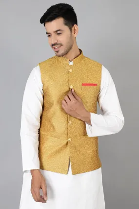 Banarasi Rayon Cotton Gold Modi Nehru Jacket