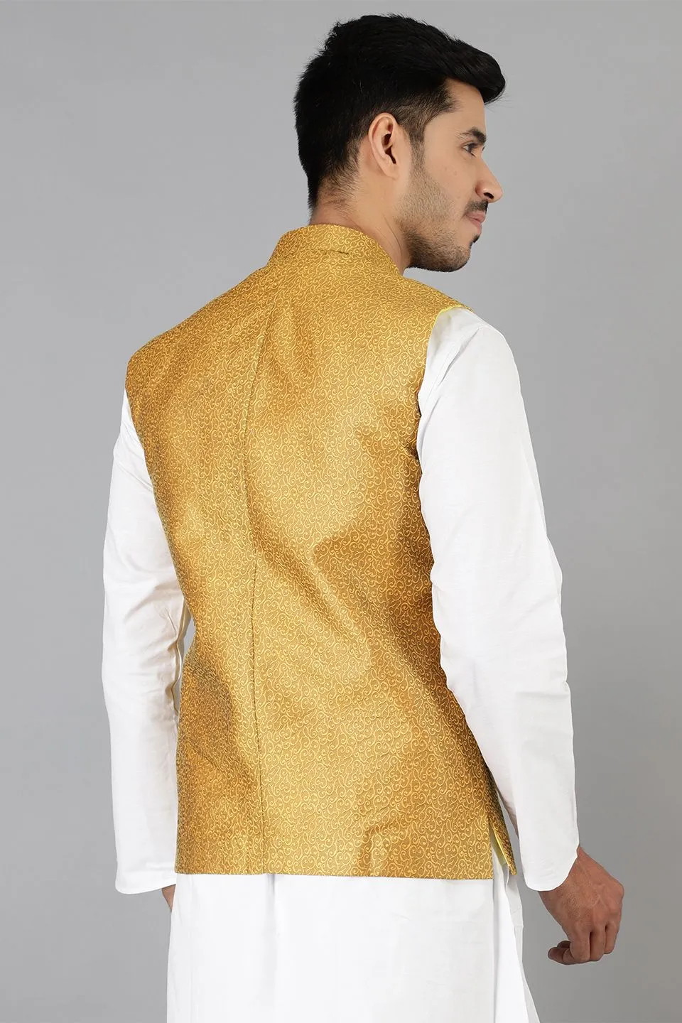 Banarasi Rayon Cotton Gold Modi Nehru Jacket