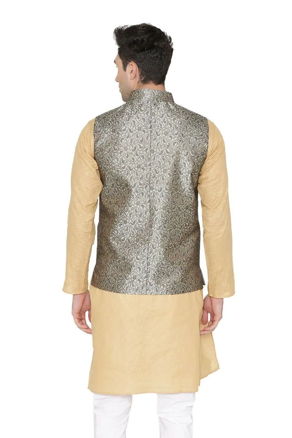 Banarasi Rayon Cotton Gray Modi Nehru Jacket