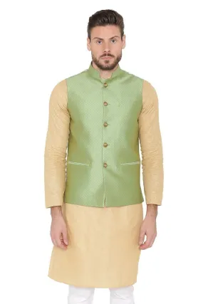 Banarasi Rayon Cotton Green Modi Nehru Jacket