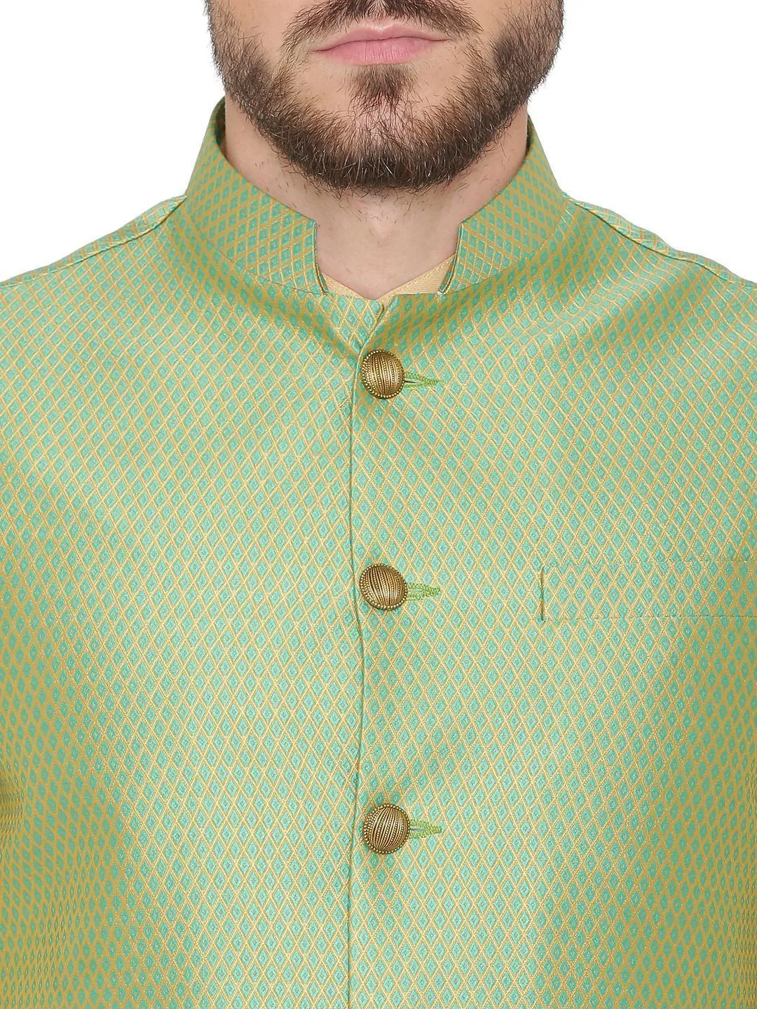 Banarasi Rayon Cotton Green Modi Nehru Jacket