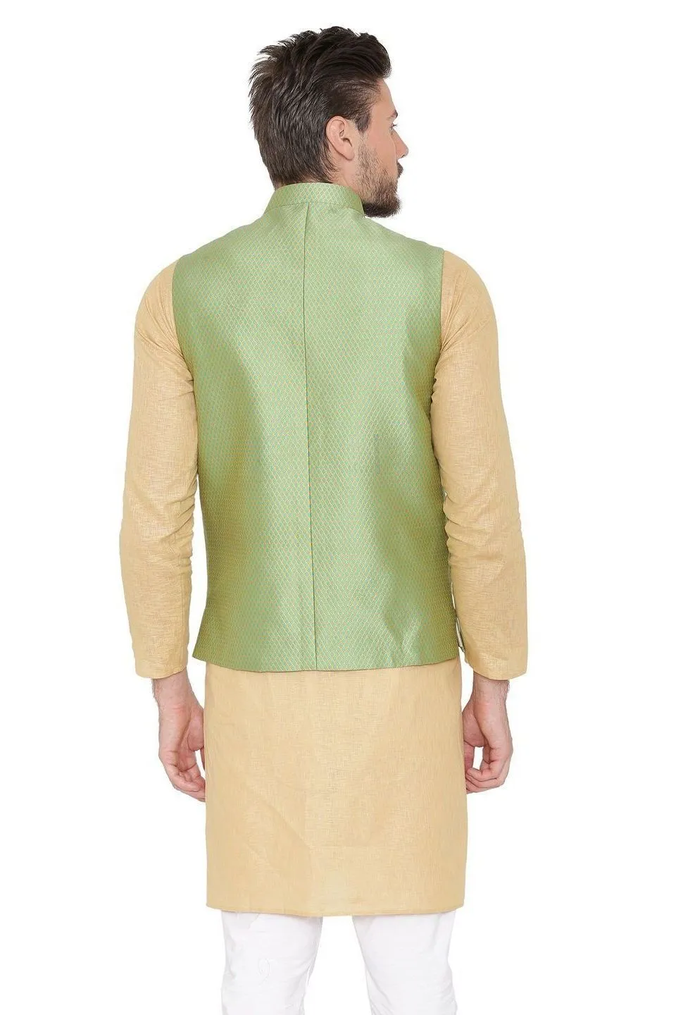 Banarasi Rayon Cotton Green Modi Nehru Jacket