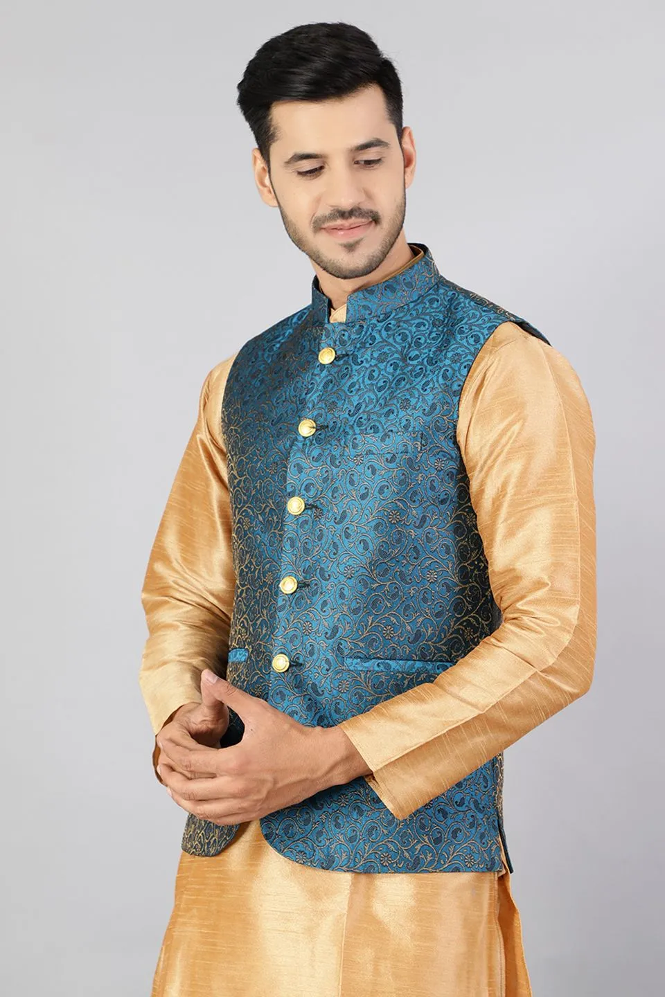 Banarasi Rayon Cotton Green Modi Nehru Jacket