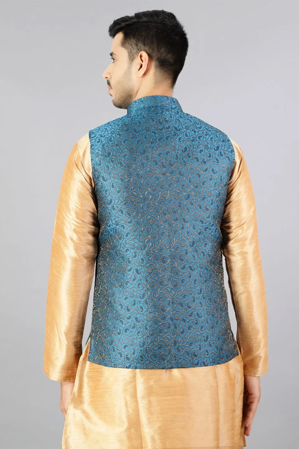 Banarasi Rayon Cotton Green Modi Nehru Jacket