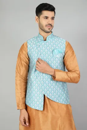 Banarasi Rayon Cotton  Plain Blue Modi Nehru Jacket