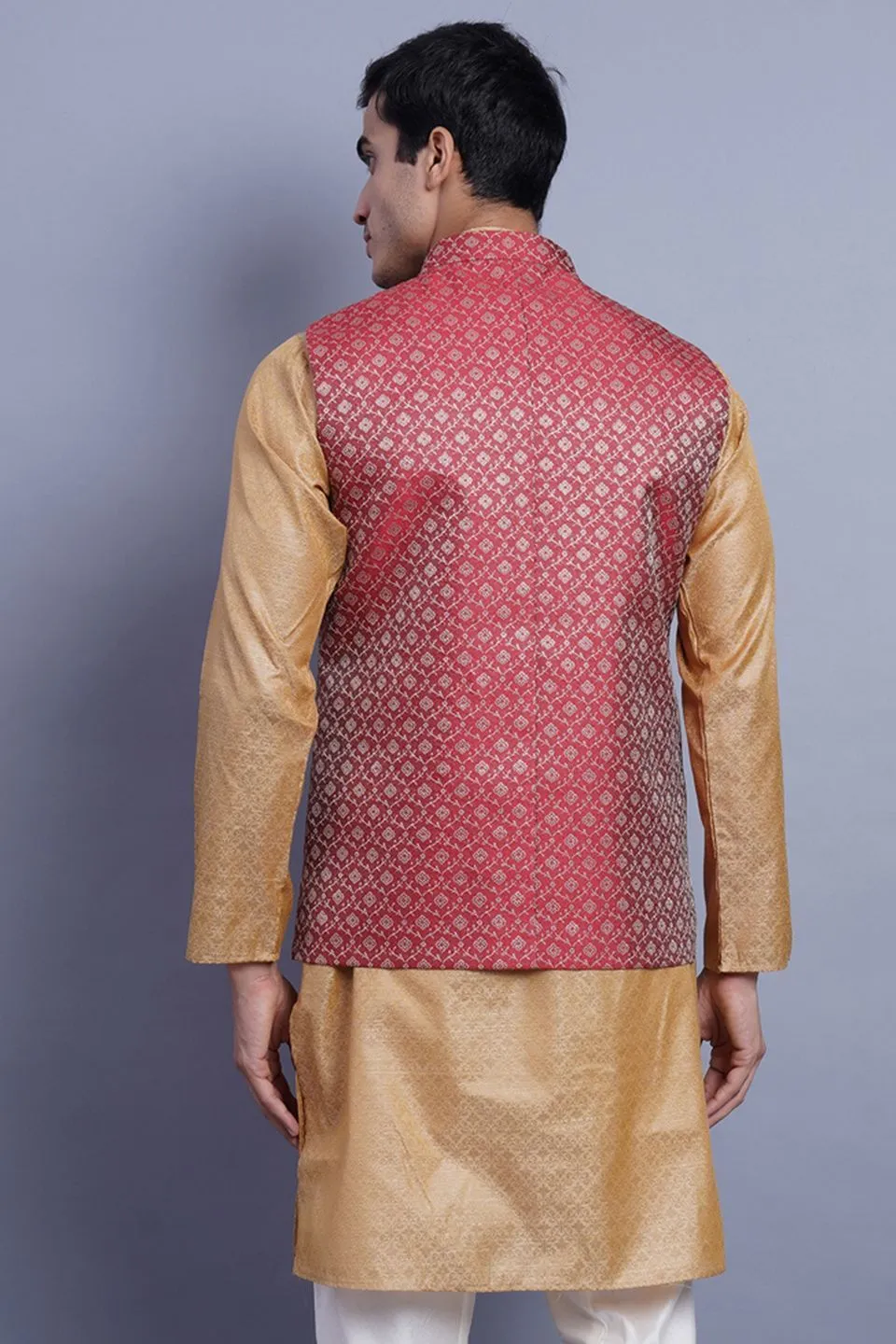 Banarasi Rayon Cotton Red Modi Nehru Jacket