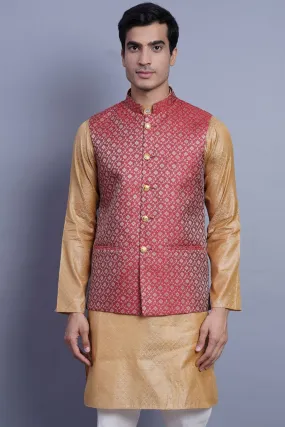 Banarasi Rayon Cotton Red Modi Nehru Jacket