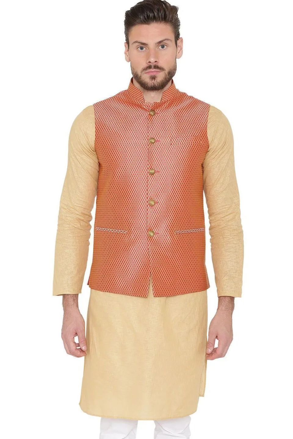 Banarasi Rayon Cotton Red Modi Nehru Jacket