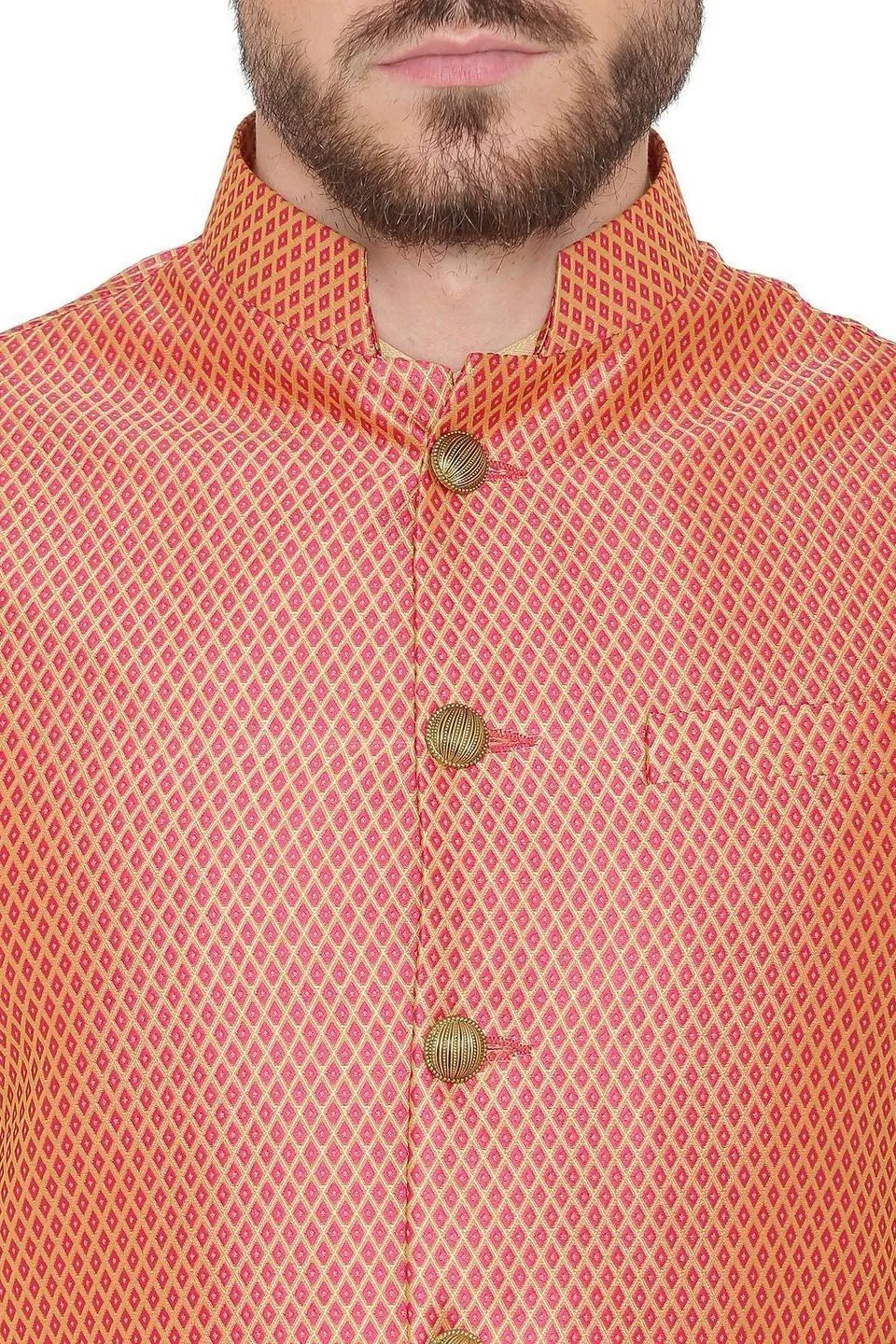 Banarasi Rayon Cotton Red Modi Nehru Jacket