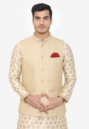 Banarsi Rayon Cotton Beige Nehru Modi Jacket