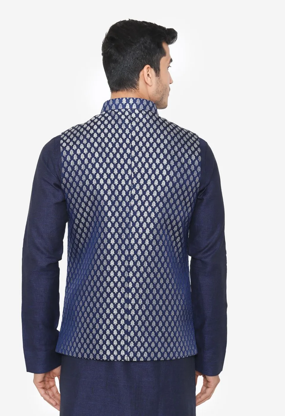 Banarsi Rayon Cotton Blue Nehru Modi Jacket