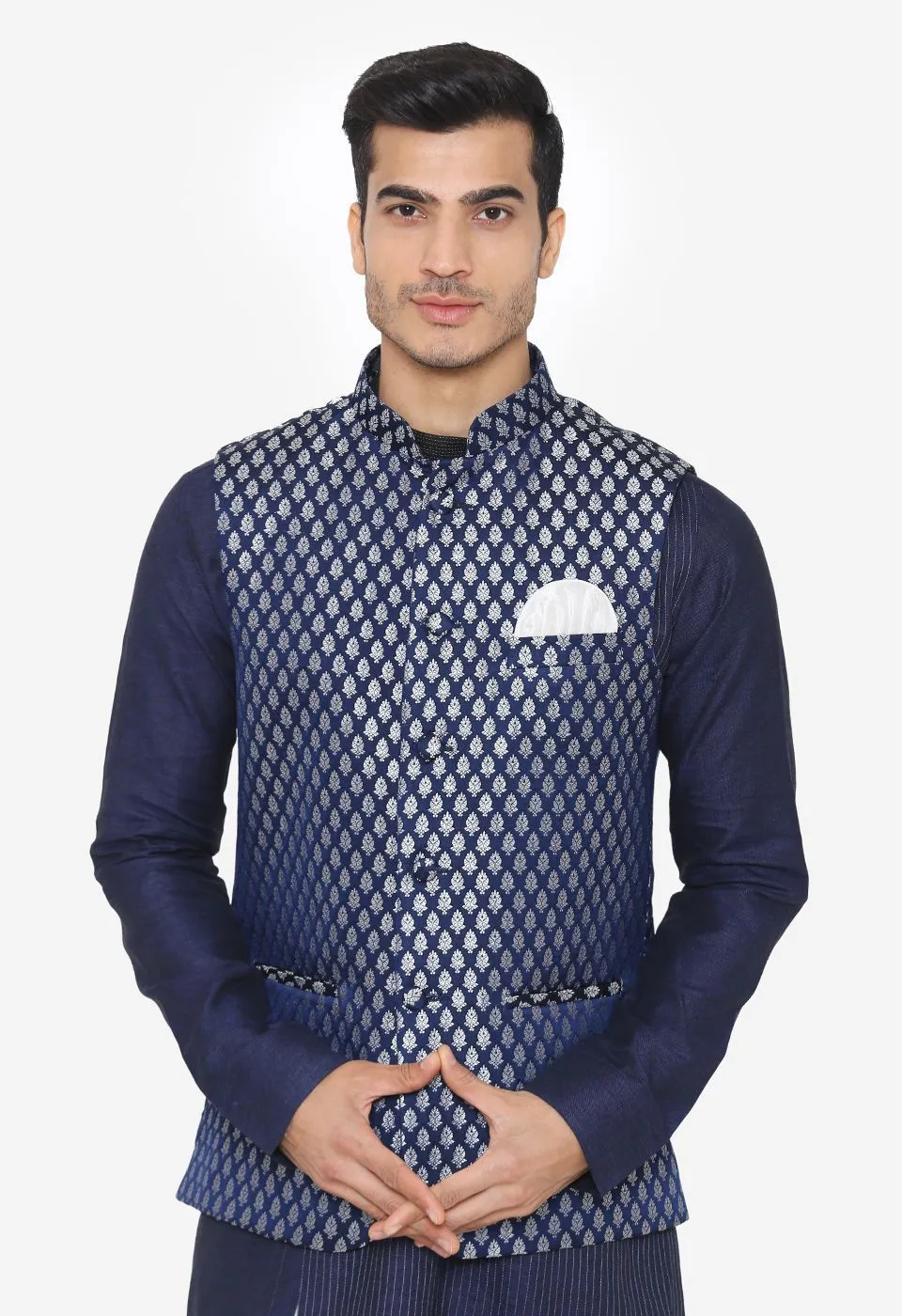 Banarsi Rayon Cotton Blue Nehru Modi Jacket