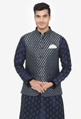 Banarsi Rayon Cotton Blue Nehru Modi Jacket