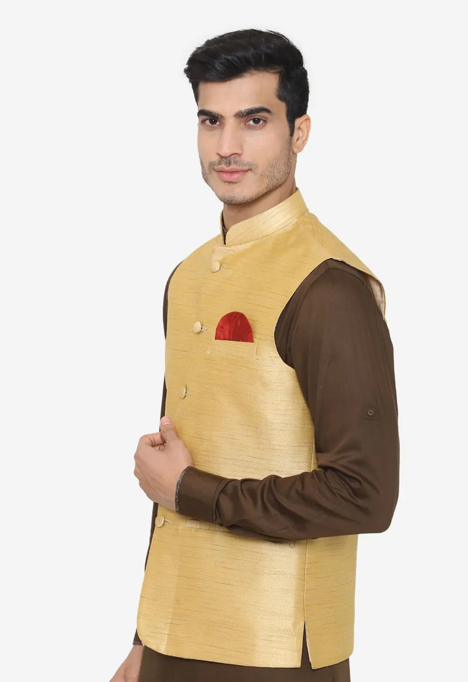 Banarsi Rayon Cotton Gold Nehru Modi Jacket