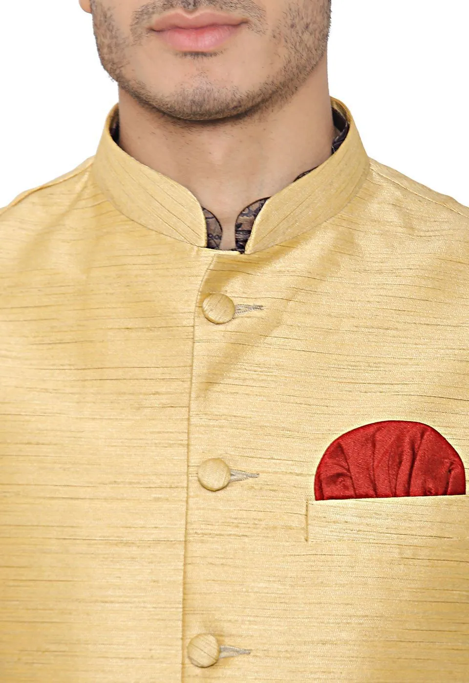 Banarsi Rayon Cotton Gold Nehru Modi Jacket