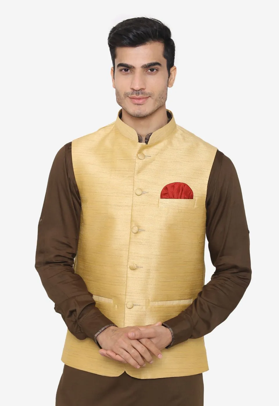 Banarsi Rayon Cotton Gold Nehru Modi Jacket