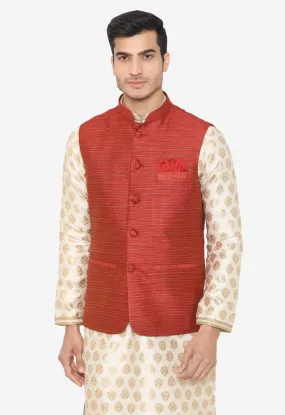 Banarsi Rayon Cotton Red Nehru Modi Jacket