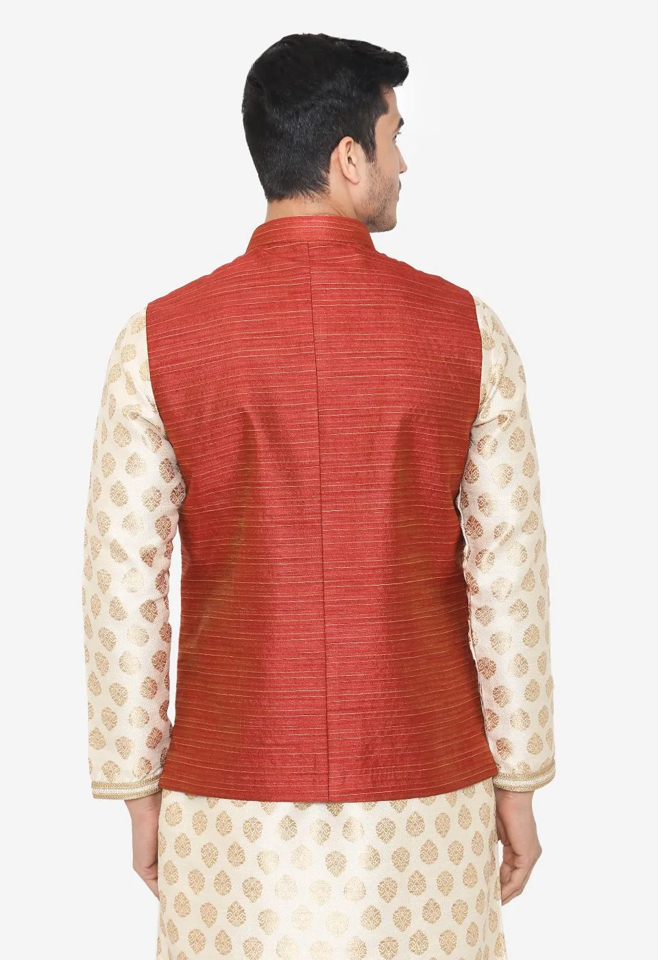 Banarsi Rayon Cotton Red Nehru Modi Jacket